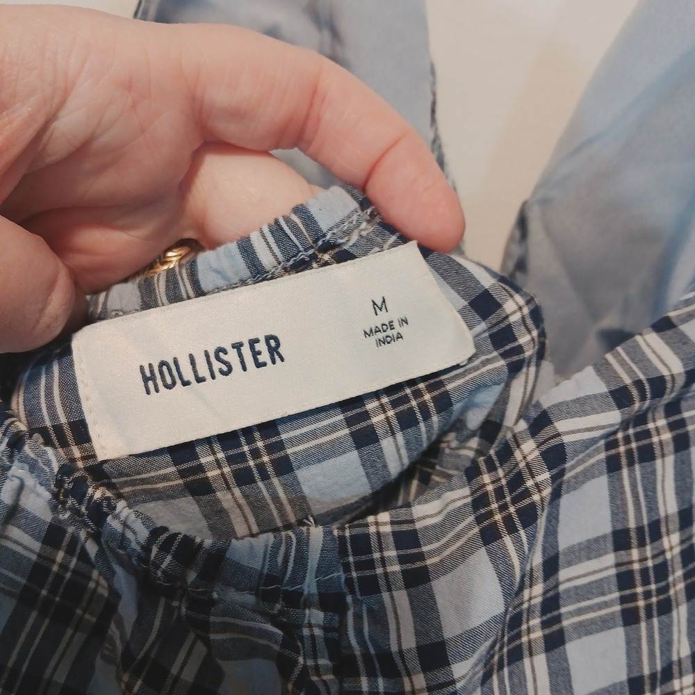 Hollister Med Halter Blue Plaid cottage y2k preppy 100% cotton 70s 90s beach - Picture 4 of 7